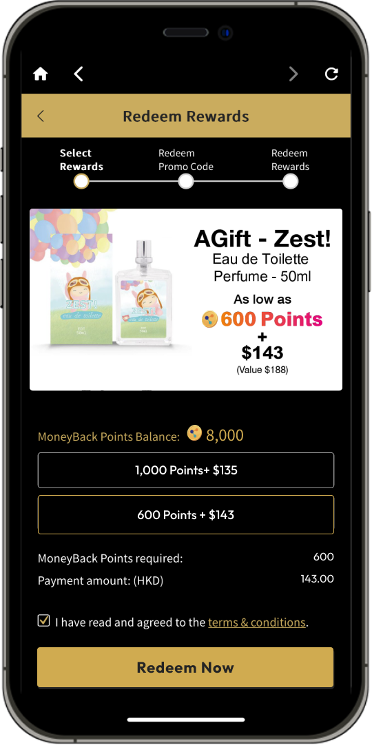 How To Redeem birthday-exclusive offer using MoneyBack Points Step 3