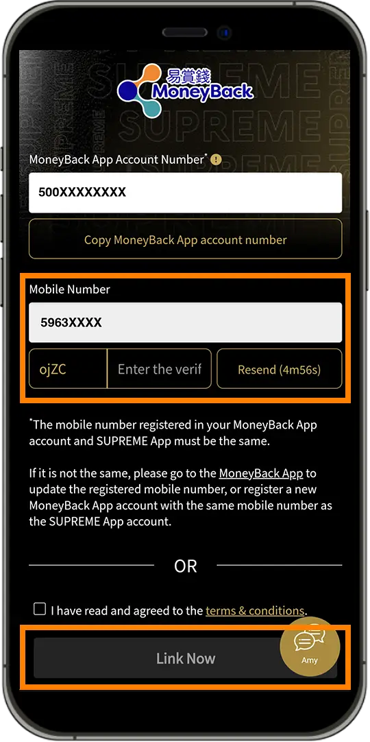 link up MoneyBack App account step 4