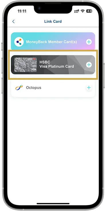 link your HSBC Visa Platinum Card to MoneyBack App account step 2