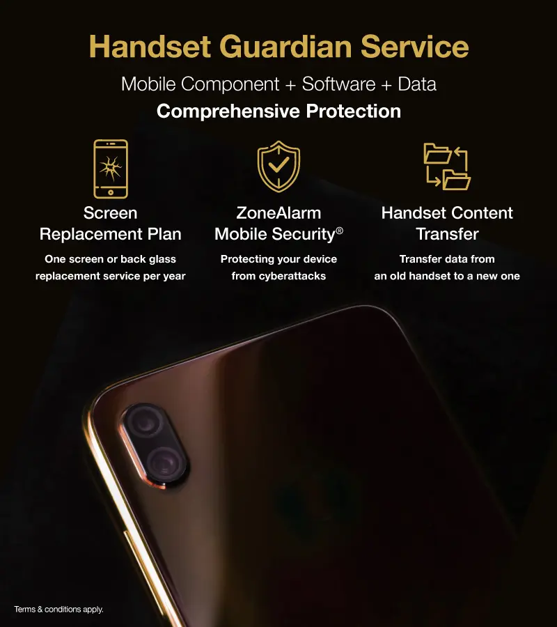 Handset Guardian Service: Mobile Component + Software +  Data Comprehensive Protection. Screen Replacement Plan, ZoneAlarm Mobile Serurity, Handset Content Transfer