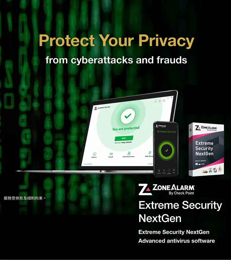 ZoneAlarm® is built by the global security expert, Check Point Software Technologies Ltd., with best-in-class malwares detection^. Get complete security and privacy suite that guards you against the most sophisticated cyber threats and attacks.